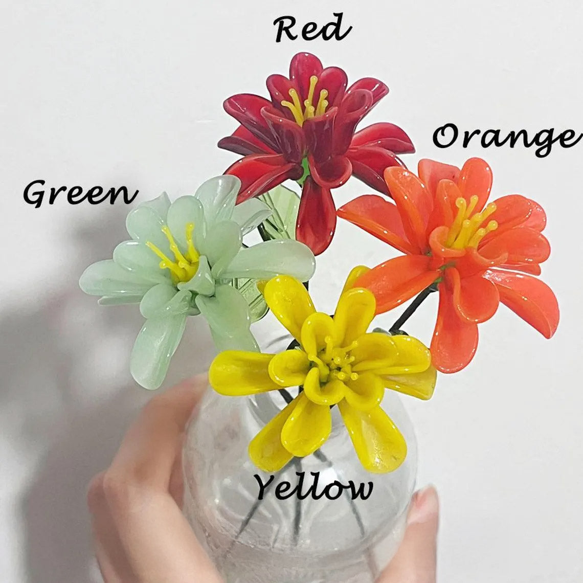 Vibrant Mini Hand-Blown Glass Chrysanthemum Stem – Translucent Floral Art Keepsake