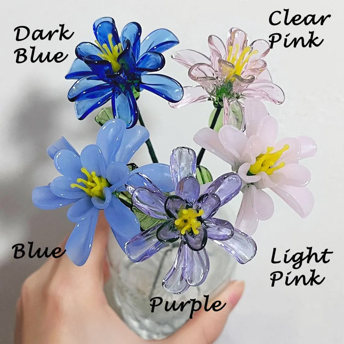 Vibrant Mini Hand-Blown Glass Chrysanthemum Stem – Translucent Floral Art Keepsake