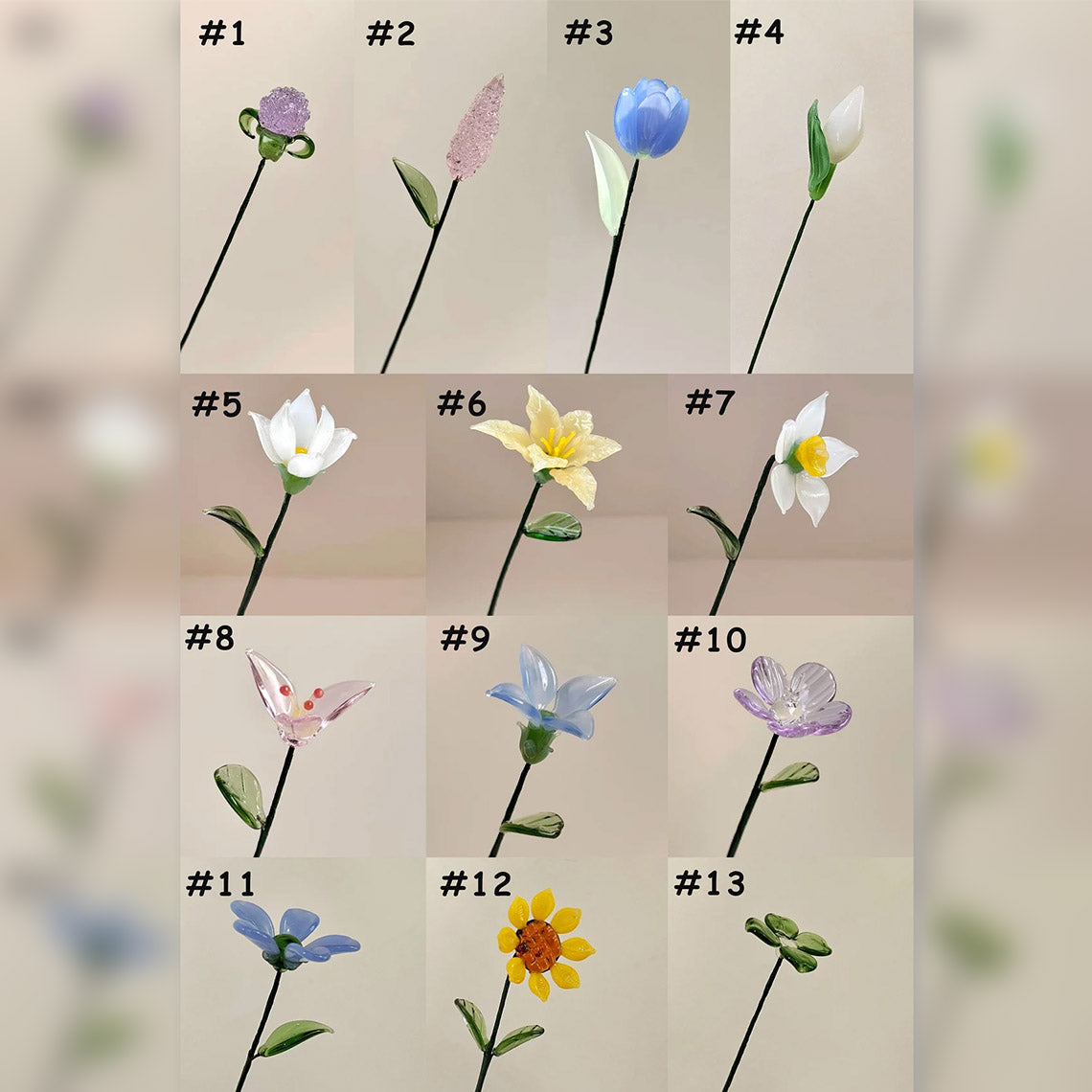 Ultimate Custom Mini Hand-Blown Glass Flower Bouquet – Personalized Assortment Stems
