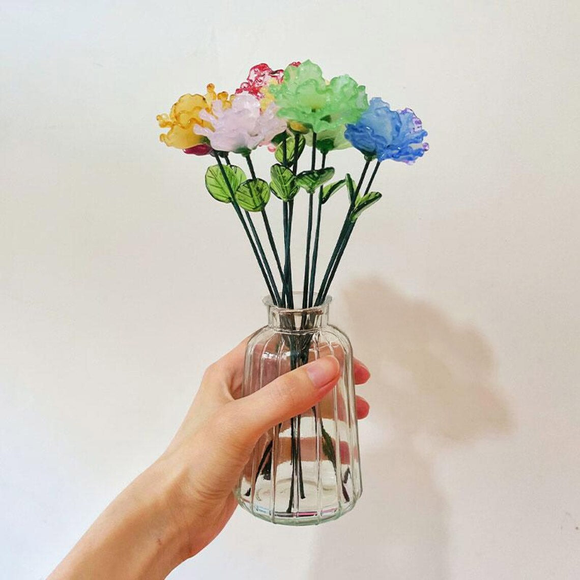 Mini Ruffled Glass Carnation Stem – January Birth Flower & Multicolored Keepsake