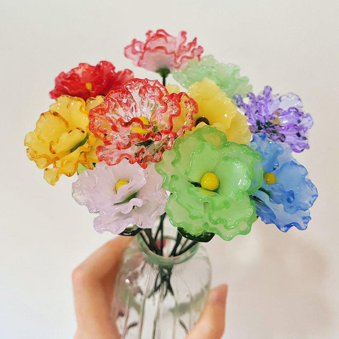 Mini Ruffled Glass Carnation Stem – January Birth Flower & Multicolored Keepsake
