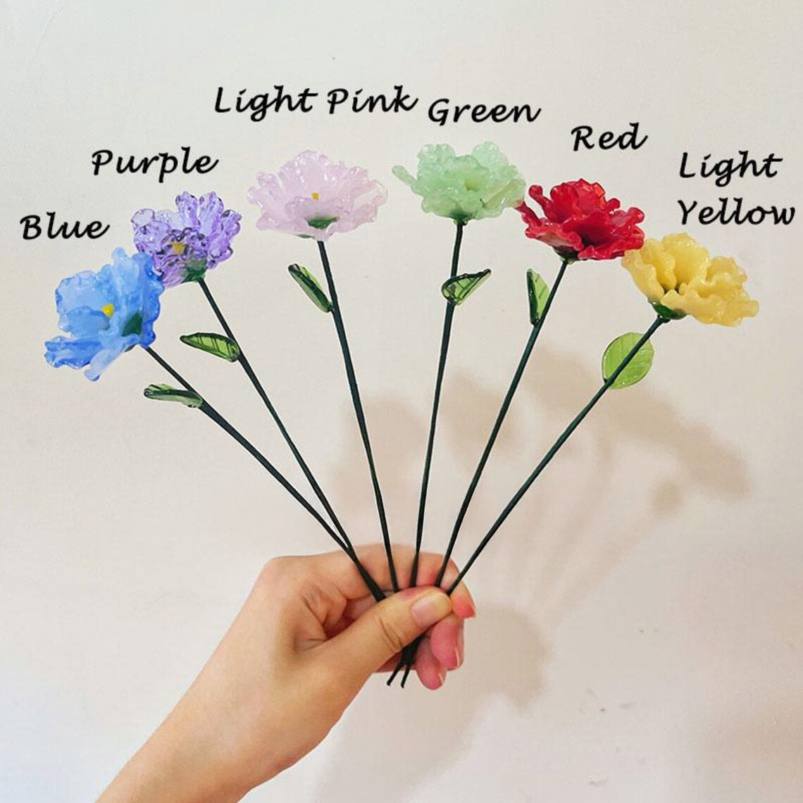Mini Ruffled Glass Carnation Stem – January Birth Flower & Multicolored Keepsake