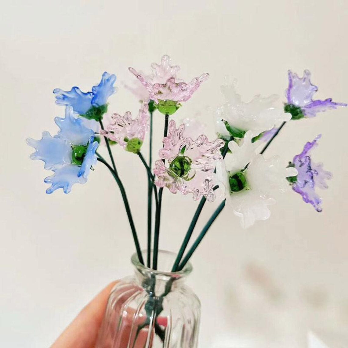 Mini Hand-Blown Glass Gladiolus Spray – August Birth Flower & Ruffled Petal Stem