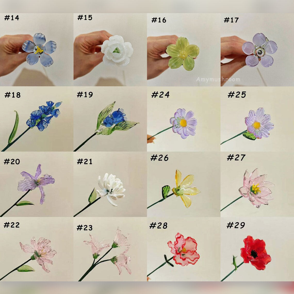 Mini Hand-Blown Pink Pastel Glass Flower Assortment – Single Stem Lily & Orchid Art