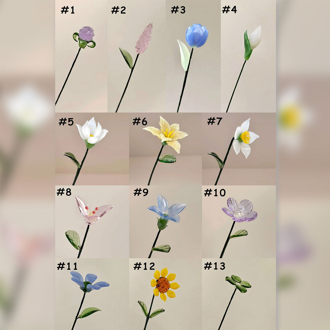 Mini Hand-Blown Pink Pastel Glass Flower Assortment – Single Stem Lily & Orchid Art