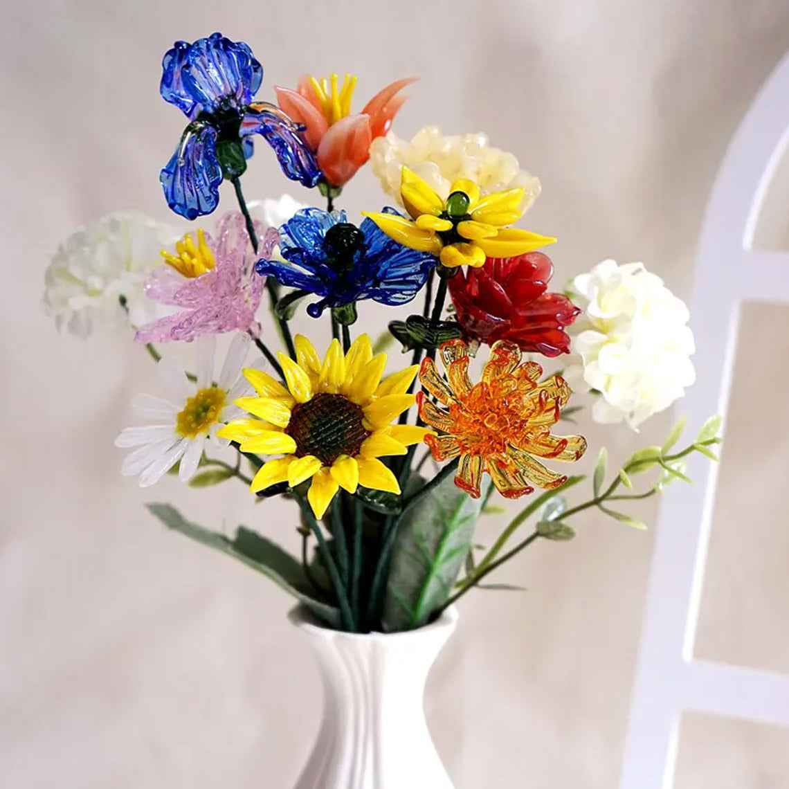 Hand-Blown Glass Flower Bouquet – Forever Floral Arrangement & Birthday Gift
