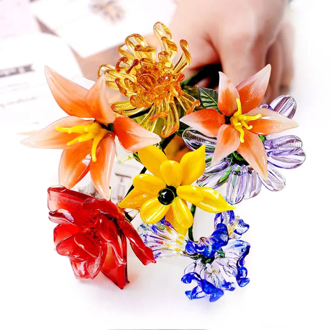 Hand-Blown Glass Flower Bouquet – Forever Floral Arrangement & Birthday Gift