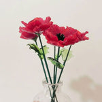 Mini Hand-Blown Red Poppy Stem – August Birth Flower & Ruffled Petal Keepsake