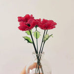 Mini Hand-Blown Red Poppy Stem – August Birth Flower & Ruffled Petal Keepsake