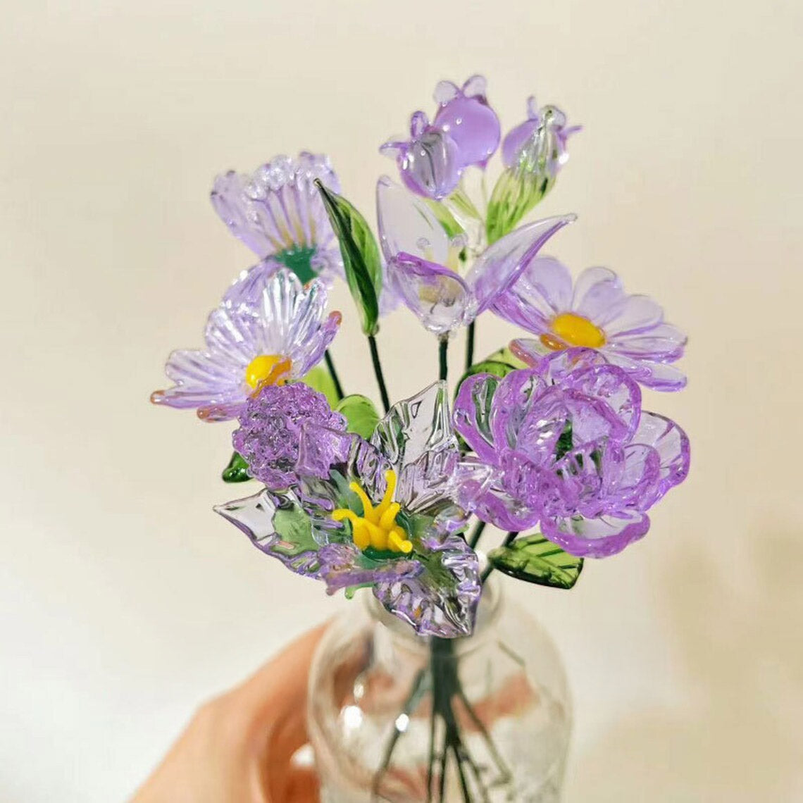 Mini Hand-Blown Amethyst Purple Flower Stems – Monochromatic Floral Art Keepsake