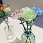 Mini Hand-Blown Glass Rose Stem – Vibrant Rainbow June Birth Flower Keepsake