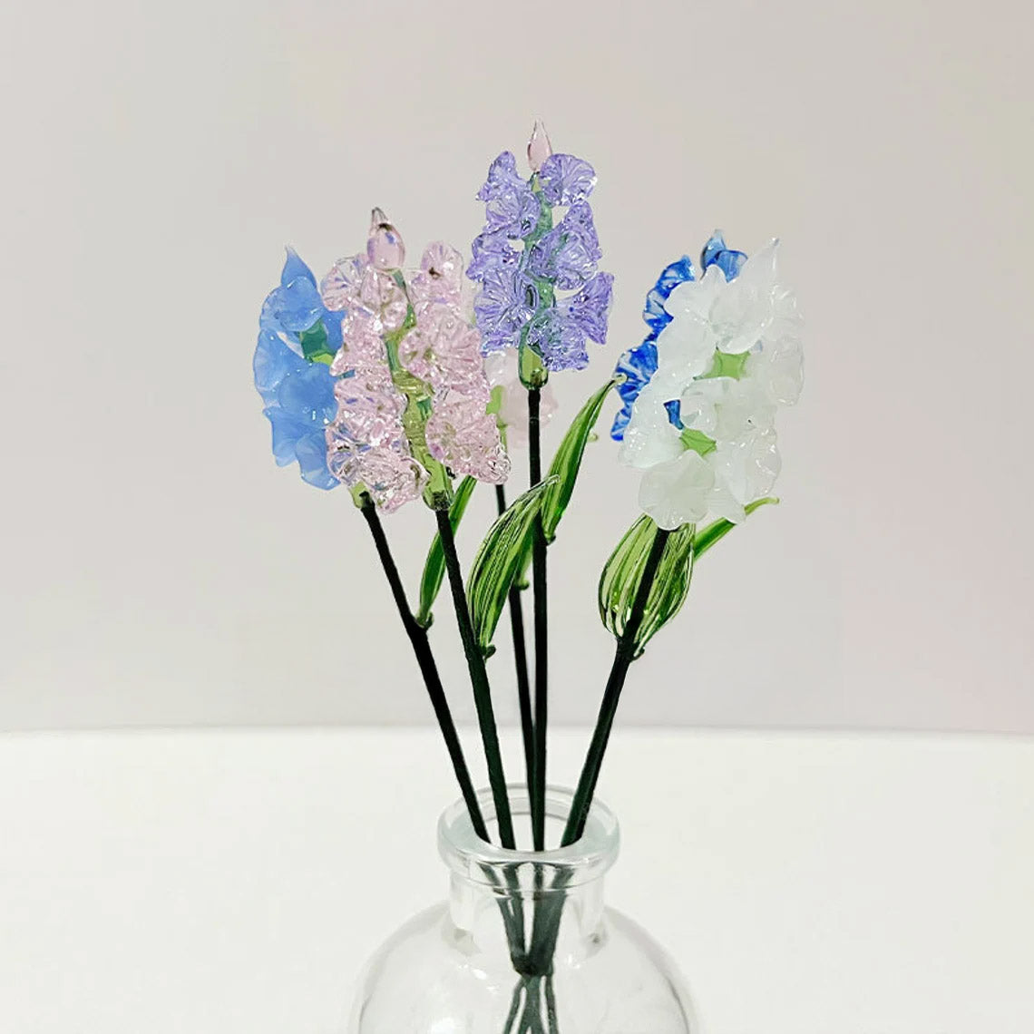 Mini Hand-Blown Glass Larkspur Stem – July Birth Flower & Vibrant Floral Spike