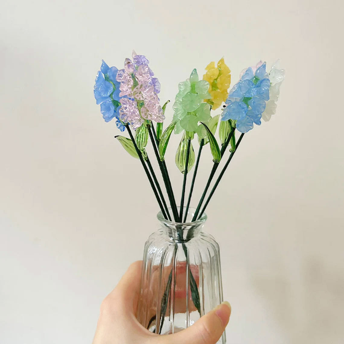 Mini Hand-Blown Glass Larkspur Stem – July Birth Flower & Vibrant Floral Spike
