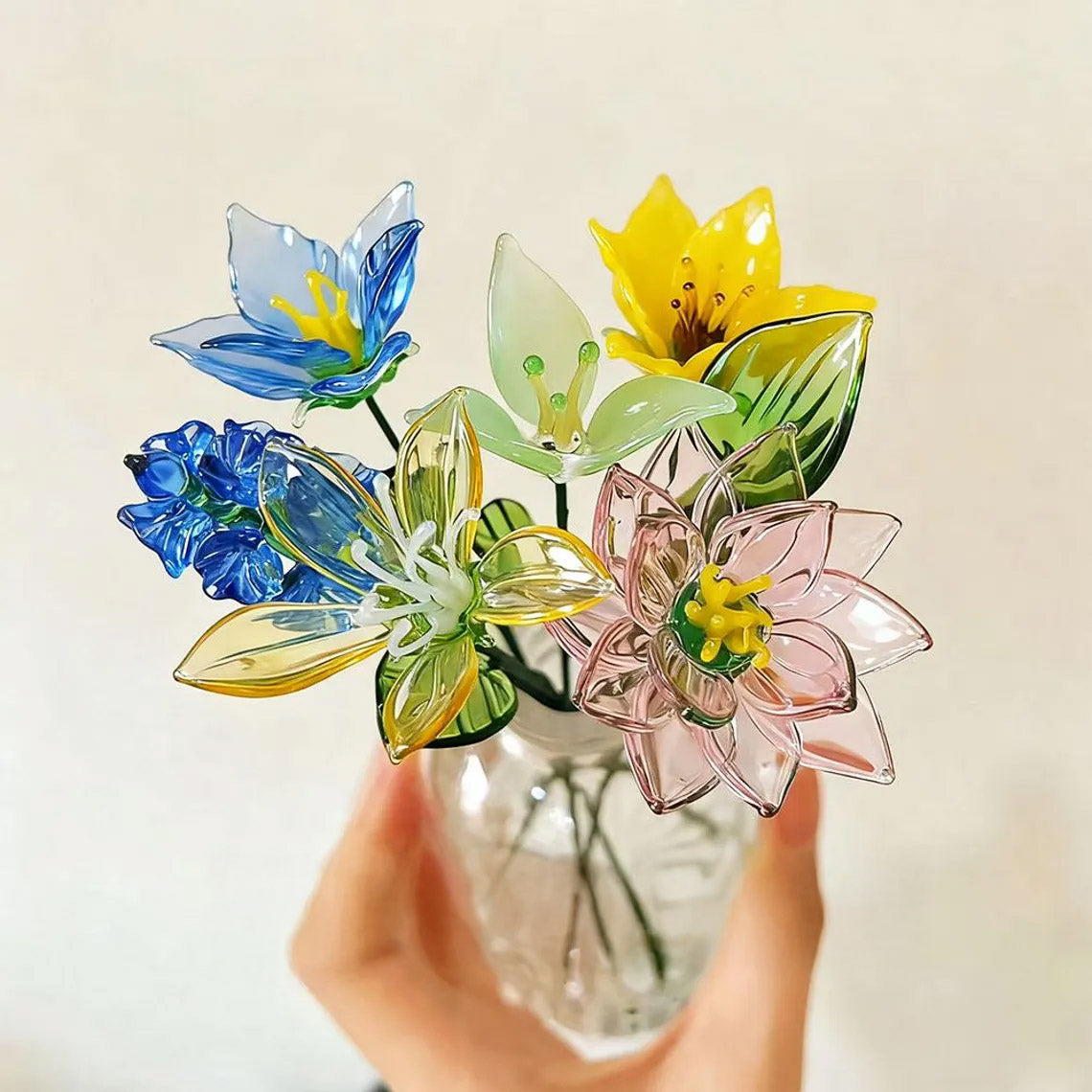 Mini Hand-Blown Glass Birth Flower Bouquet – Mixed Single Stems & Forever Gift