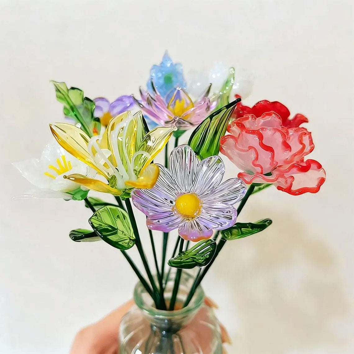 Mini Hand-Blown Glass Birth Flower Bouquet – Mixed Single Stems & Forever Gift