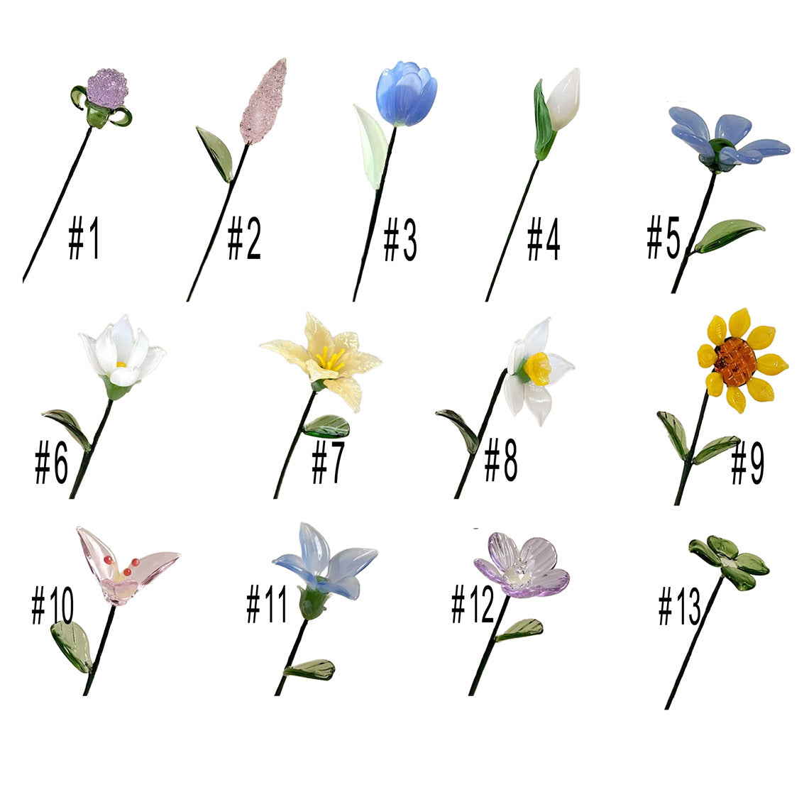 Mix & Match Hand-Blown Glass Flower Stem – Personalized Forever Floral Keepsake