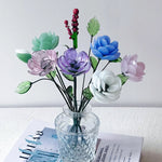 Hand-Blown Glass Ranunculus Stem – Vibrant Multicolored Forever Flower Bouquet