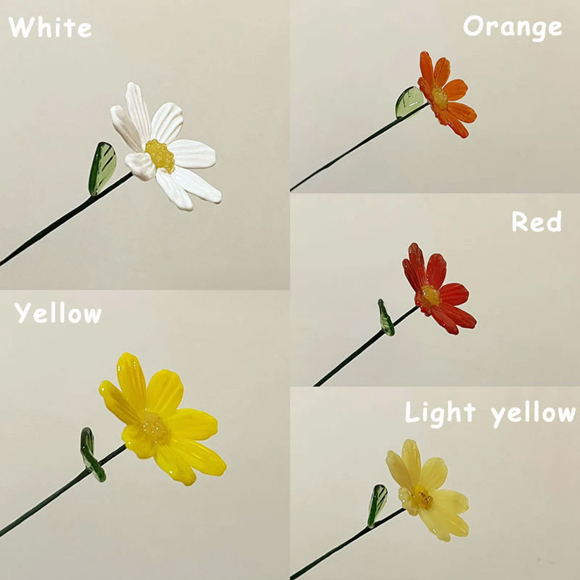 Mini Hand-Blown Glass Daisy Stem – Vibrant Cosmos Flower Single Stem Decor