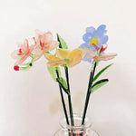 Mini Hand-Blown Glass Orchid & Forget-Me-Not Stem – Delicate Pastel Keepsake