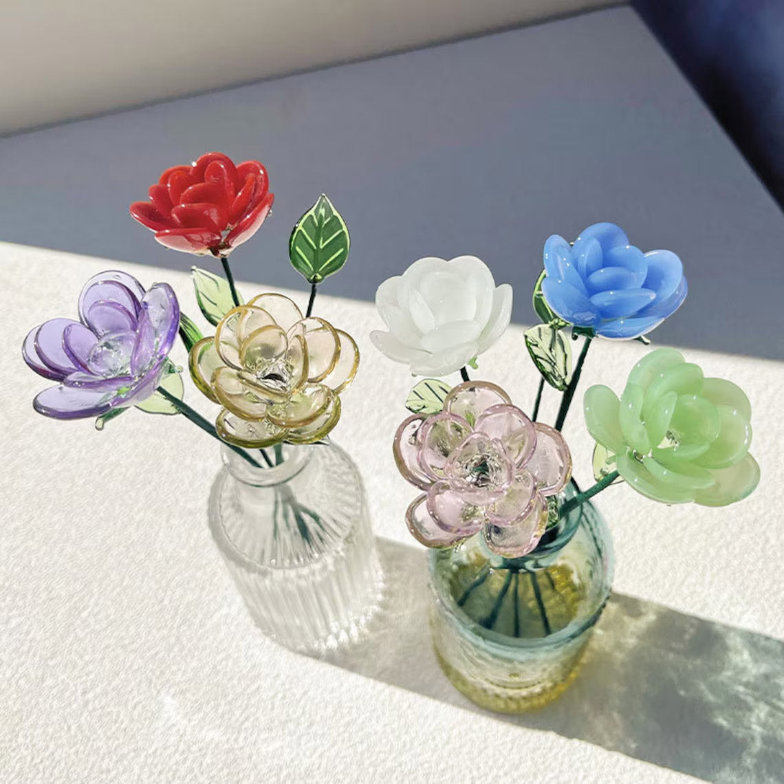 Mini Hand-Blown Glass Rose Stem – June Birth Flower & Everlasting Anniversary Gift