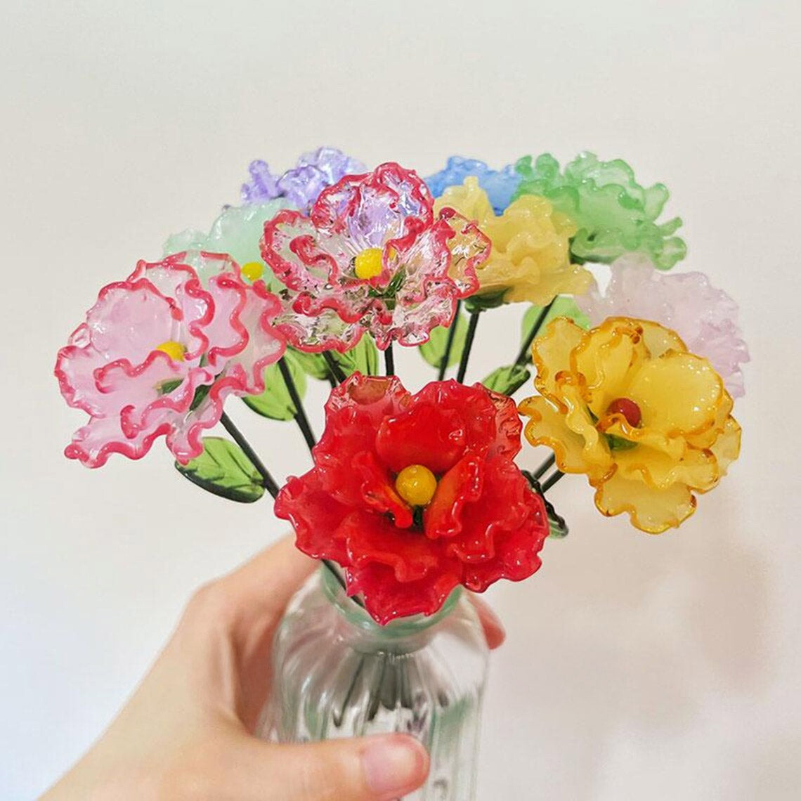 Mini Ruffled Glass Carnation Stem – January Birth Flower & Multicolored Keepsake