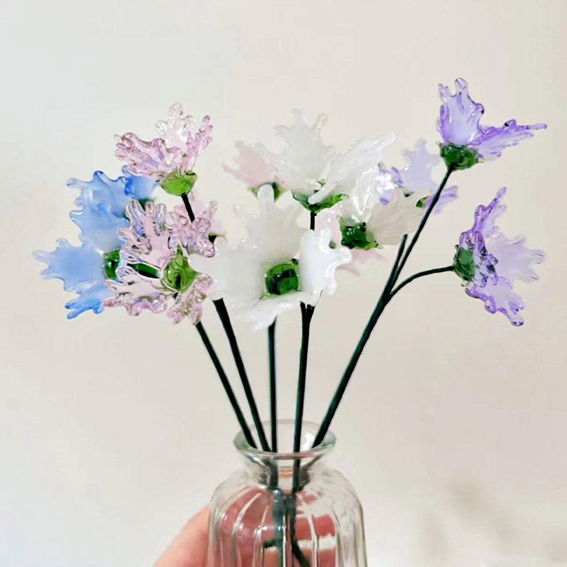 Mini Hand-Blown Glass Gladiolus Spray – August Birth Flower & Ruffled Petal Stem