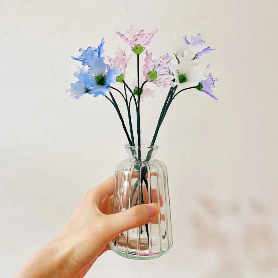 Mini Hand-Blown Glass Gladiolus Spray – August Birth Flower & Ruffled Petal Stem