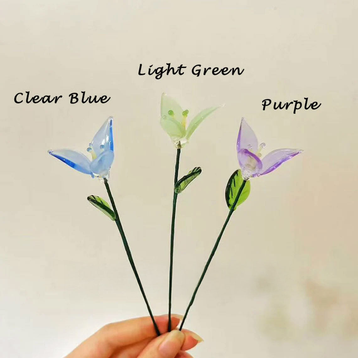 Mini Hand-Blown Glass Lily Stem – Trillium Flower & Custom Color Art Figurine