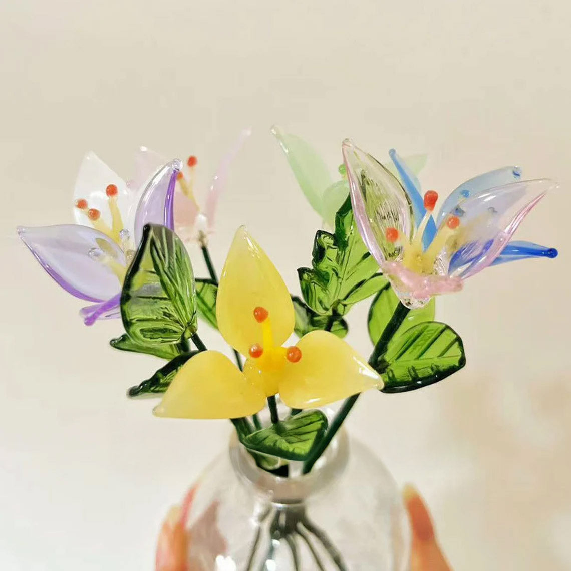 Mini Hand-Blown Glass Lily Stem – Trillium Flower & Custom Color Art Figurine