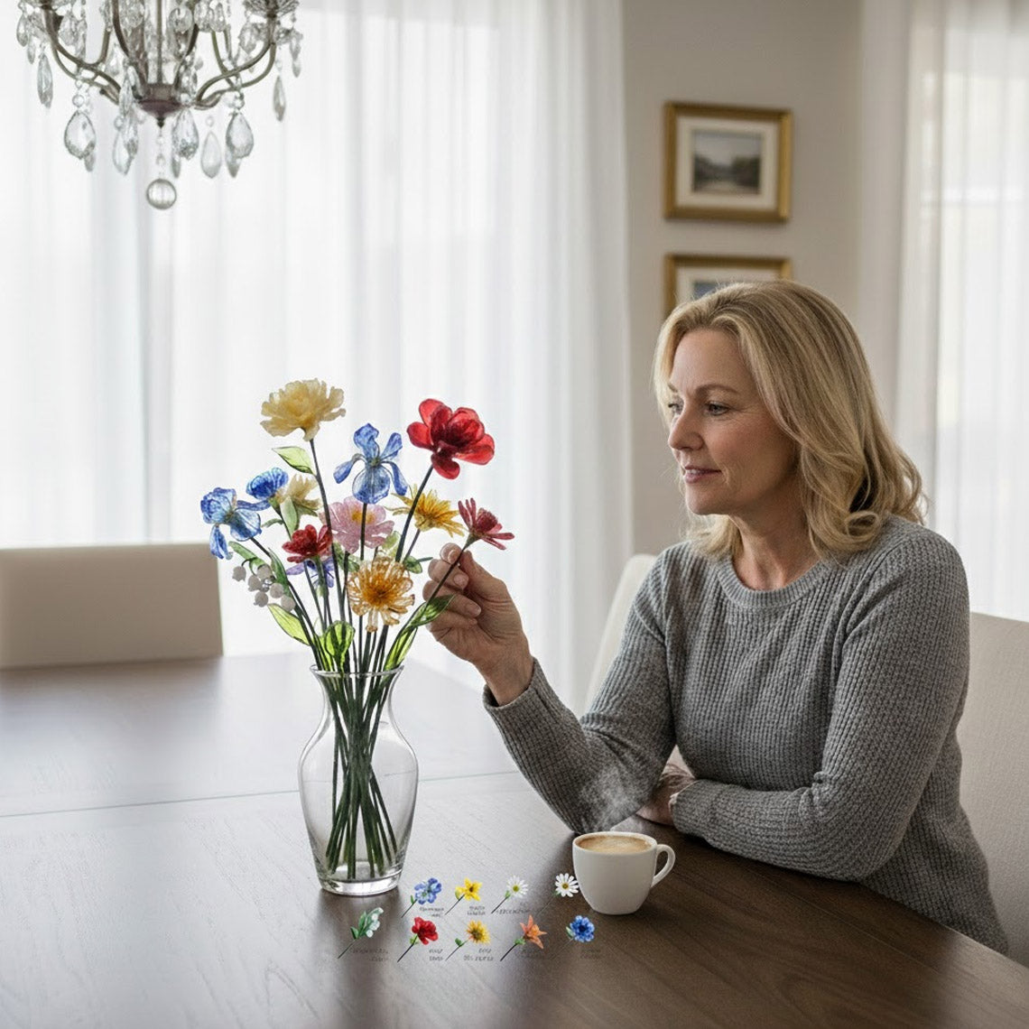 Hand-Blown Glass Flower Bouquet – Forever Floral Arrangement & Birthday Gift