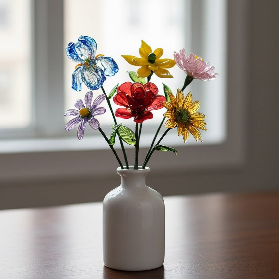 Hand-Blown Glass Flower Bouquet – Forever Floral Arrangement & Birthday Gift