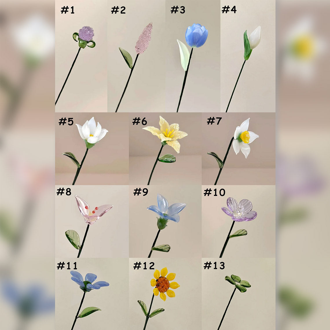 Custom Glass Birth Flower Stem Collection – Personalized Mini Floral Art Keepsake