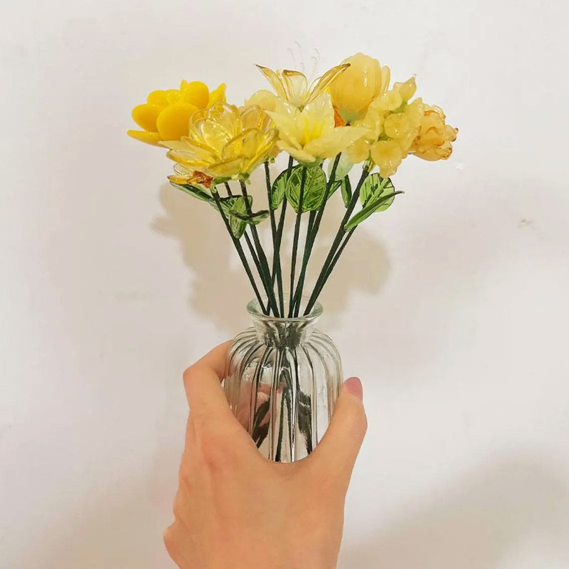 Mini Hand-Blown Monochromatic Yellow Flower Stems – Honeyed Floral Bouquet Assortment