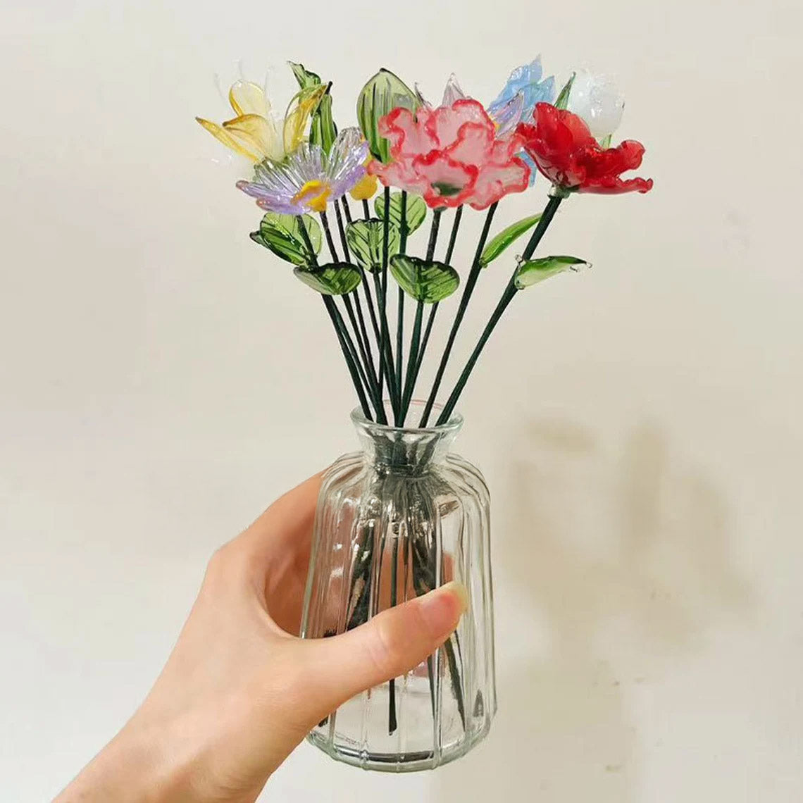Mini Hand-Blown Glass Wildflower Bouquet – Custom Assorted Single Flower Stems