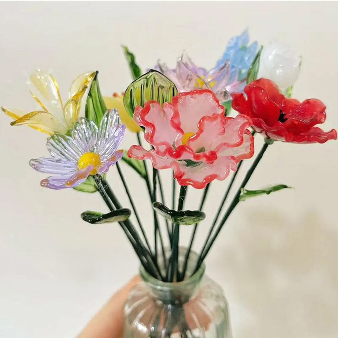 Mini Hand-Blown Glass Wildflower Bouquet – Custom Assorted Single Flower Stems