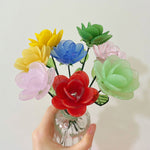 Mini Hand-Blown Glass Rose Stem – Vibrant Rainbow June Birth Flower Keepsake