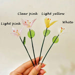 Mini Hand-Blown Glass Lily Stem – Flared Trumpet Flower Figurine & Pastel Gift