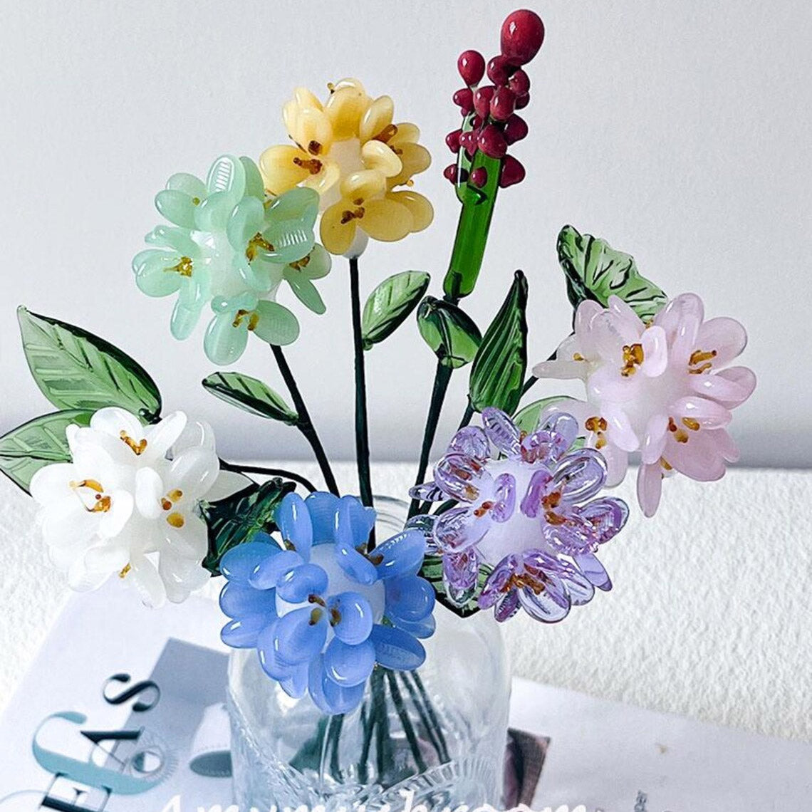 Mini Hand-Blown Glass Hydrangea Stem – Clustered Floral Sphere & Rainbow Gift