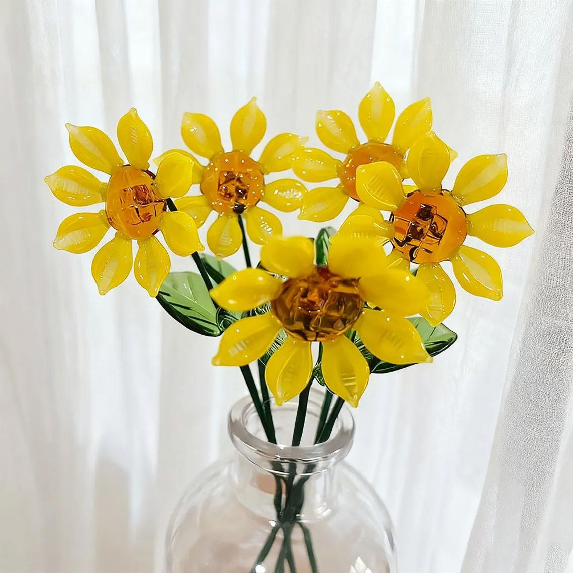 Mini Hand-Blown Glass Sunflower Stem – Forever Sunny Home Decor & Art Gift